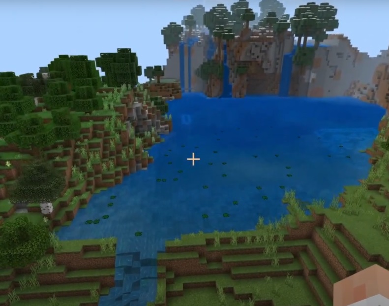 Réservoir naturel et rivières dans Minecraft Éducation.