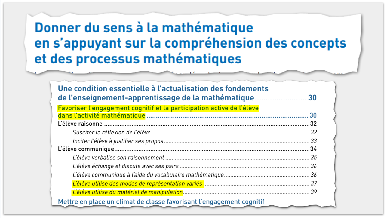 Copie de la table des matières du Référentiel d'intervention en mathématique.