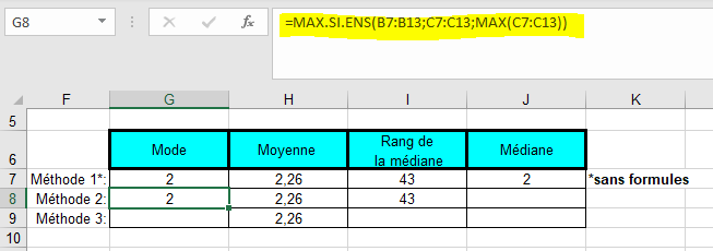 exemple dans Microsoft Excel, de la formule =MAX.SI.ENS 