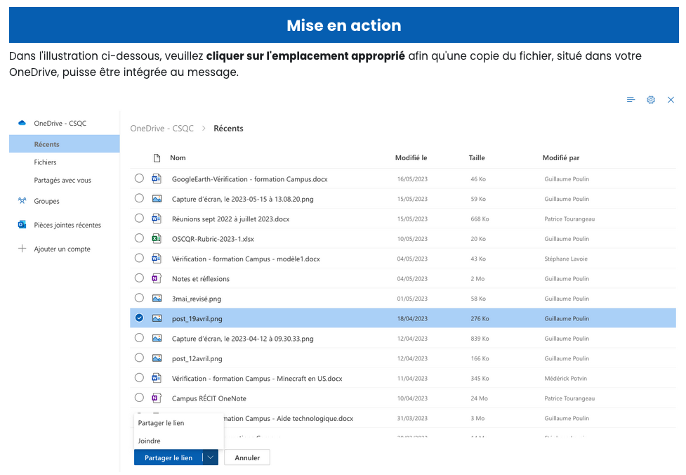 Capture d'écran d'une activité H5P