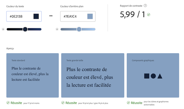 Capture d'écran d'un contraste suffisant