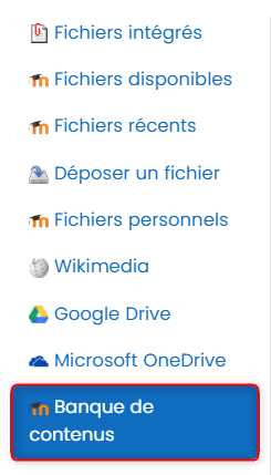 Liste des choix pour importer un H5P, choisir banque de contenus.