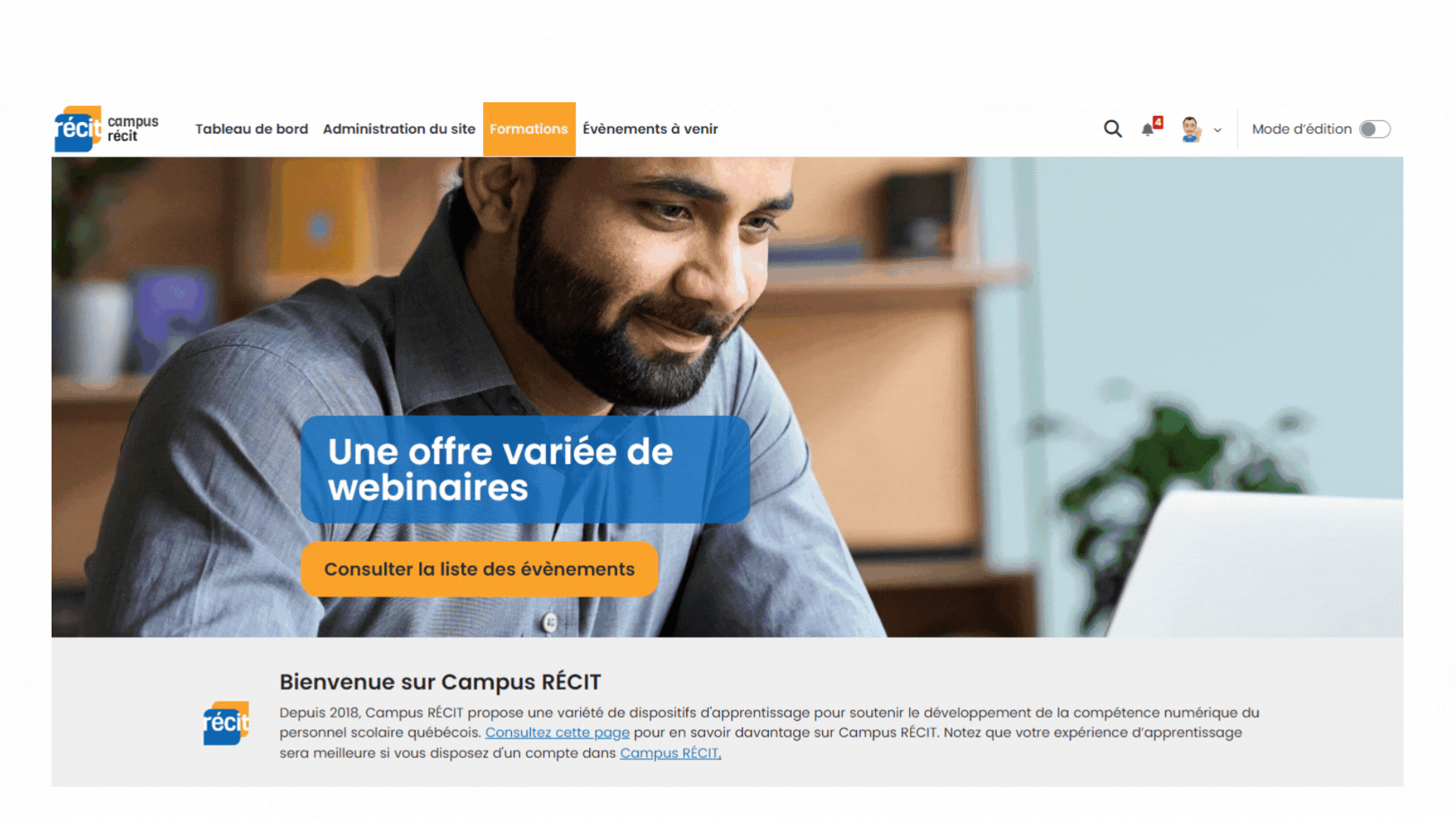 Gif animé présentant comment dépliez les catégories et sous-catégories pour voir les autoformations d'un service national.