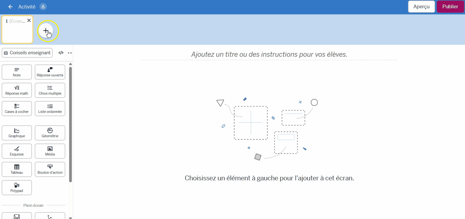 Capture d'écran du constructeur d'activité de Amplify