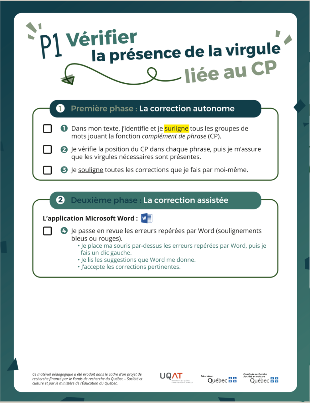 Visuel des étapes P1 - Vérifier la présence de la virgule liée au CP