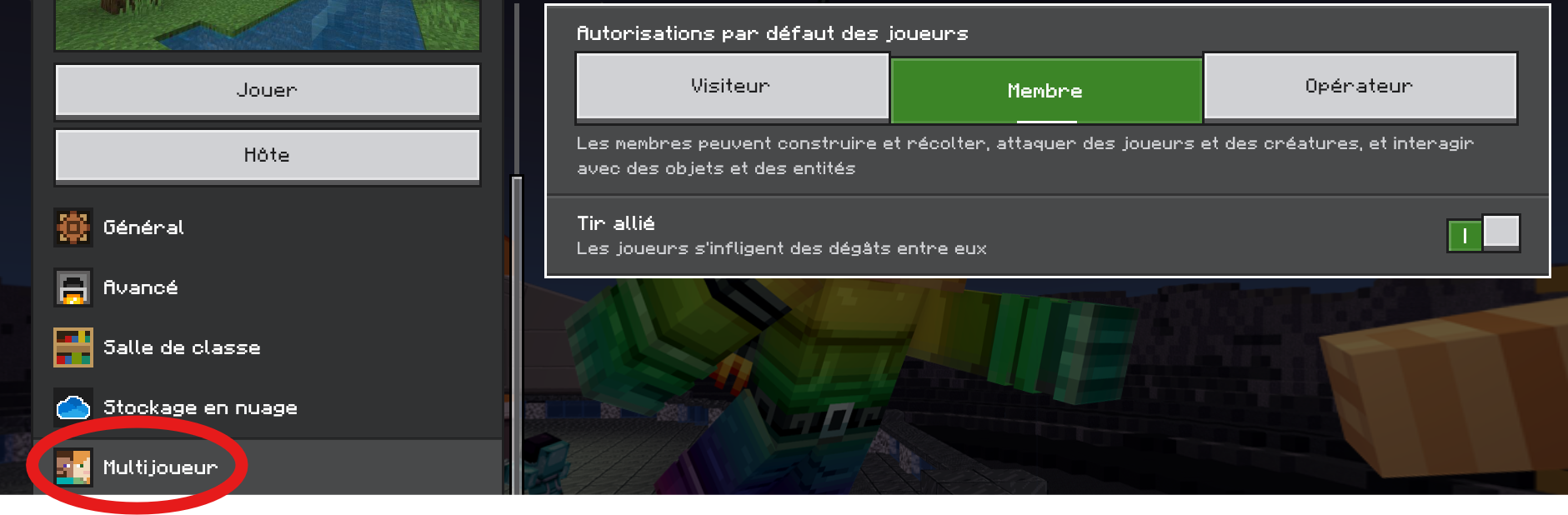 Aperçu du menu Multijoueur