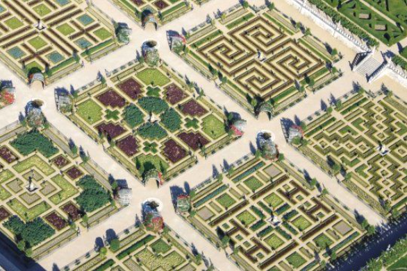 Exemple de jardin à la française dans Minecraft en mode multijoueur. 