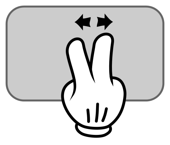 Déplacement horizontal de deux doigts sur le pavé tactile.